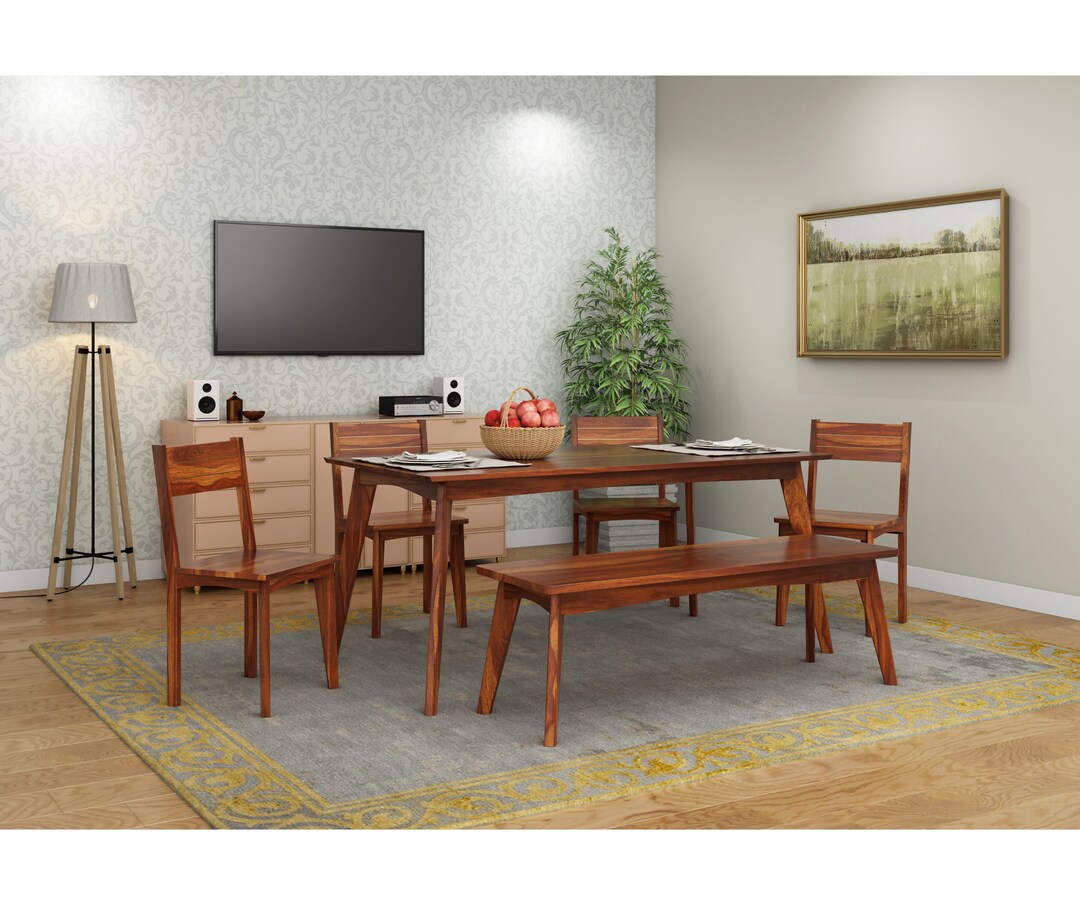 Buy PlusOne Congo Solid Sheesham Wood 6 Seater Dining Set in Teak